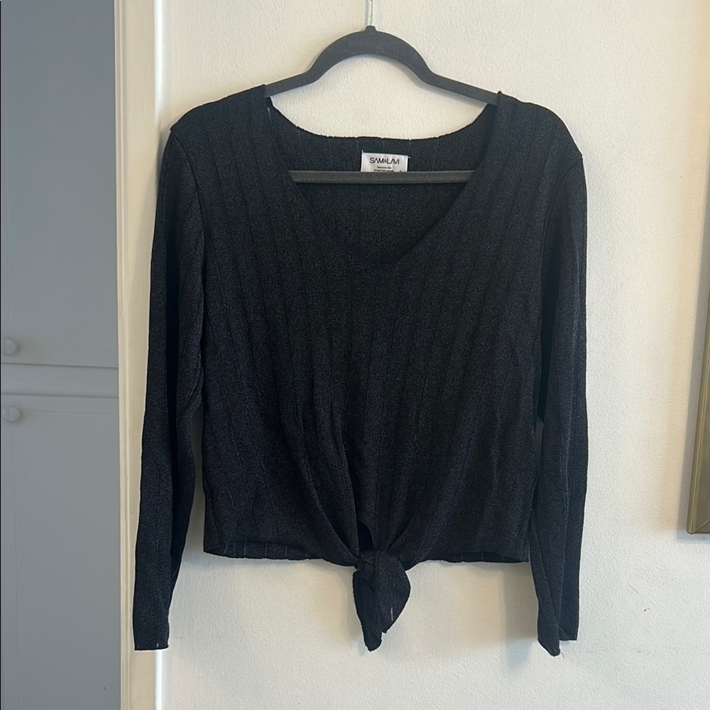Black V-Neck Tie-Front Top